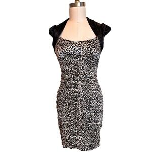 Y2K Paris Hilton Ruby Rox Bodycon Dress Leopard Excellent Shrug Attached Ruched